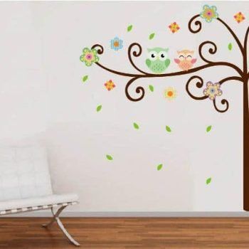 vinilo decorativo árbol con buhos