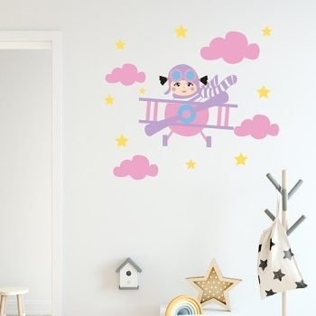 vinilo decorativo avion nubes niña