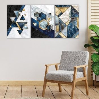 Cuadros Decorativos Tríptico Geométricos Azul