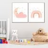cuadro decorativo díptico luna y arcoiris