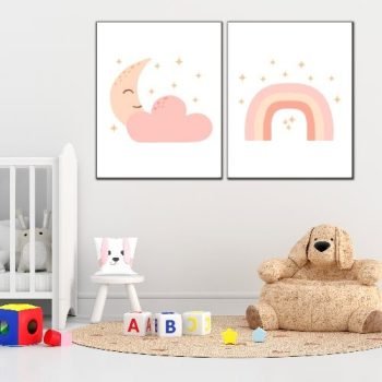 cuadro decorativo díptico luna y arcoiris