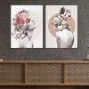 cuadros decorativos díptco mujer y flores