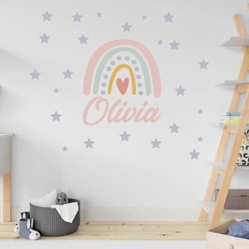 Vinilo Decorativo Arcoíris Pastel | Nombre Personalizable
