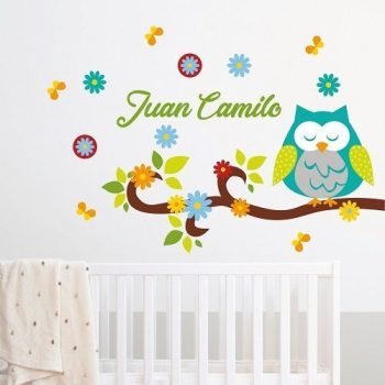 Vinilo Decorativo Búho Colores | Nombre Personalizable