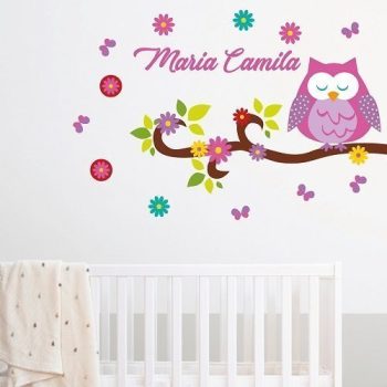 Vinilo Decorativo Búho Pink | Nombre Personalizable