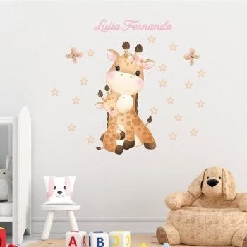 Vinilo Decorativo Jirafita Bebé | Nombre Personalizable