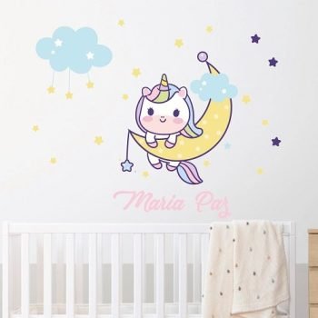 Vinilo Decorativo Unicornio Y Estrellas | Nombre Personalizable
