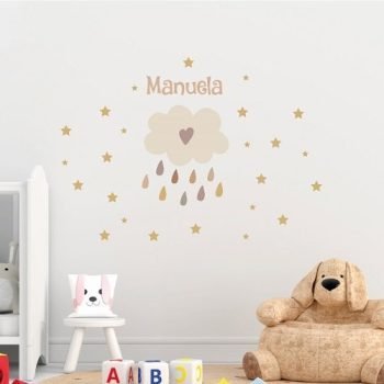 Vinilo Decorativo Lluvia de Colores | Nombre Personalizable
