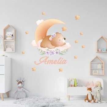 Vinilo Decorativo Osita En La Luna | Nombre Personalizable