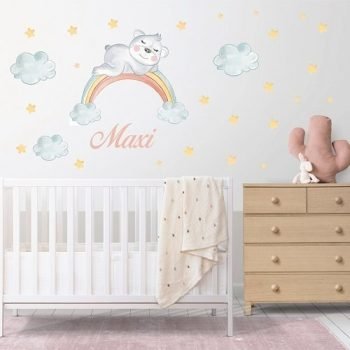 Vinilo Decorativo Osito En Arcoíris | Nombre Personalizable