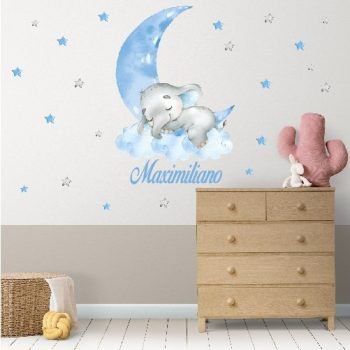 Vinilo Decorativo Elefantico Blue | Nombre Personalizable