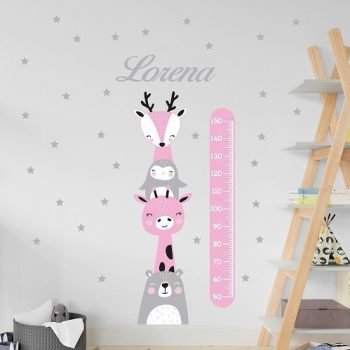 Vinilo Decorativo Medidor Animalitos Lindos Pink | Nombre Personalizable