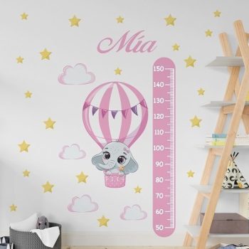 Vinilo Decorativo Medidor Globito Elefante Pink | Nombre Personalizable