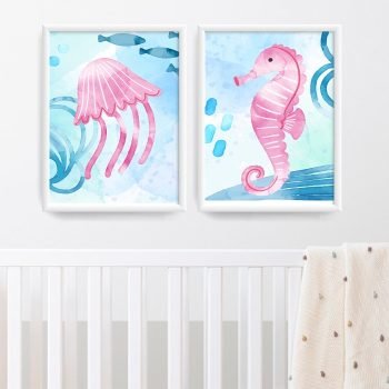 cuadritos Decorativos animales marinos acuarela