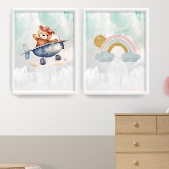 cuadritos decorativos infantiles Osito y Arcoíris