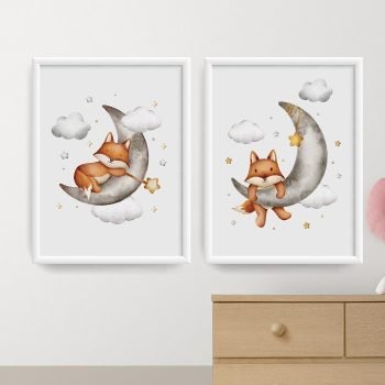 cuadritos decorativos infantiles zorritos en la luna
