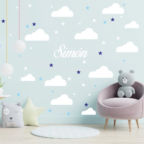 vinilo decorativo nubes con nombre