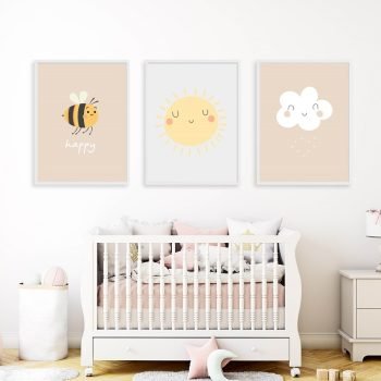 Cuadritos infantiles abeja sol y nube