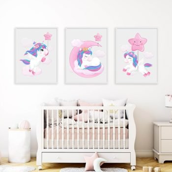 Cuadritos Infantiles con Marco Unicornios Pink