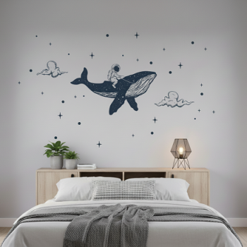 vinilo decorativo ballena espacial, decoración de hab itaciones, sticker para pared, adhesivos decorativos de ballenas, pegatinas marinas
