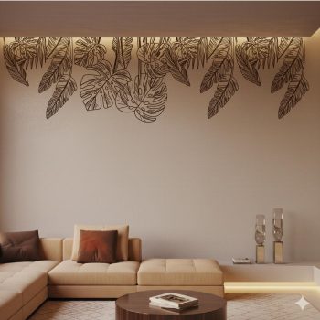 vinilo decorativo plantas tropicales en grafico de lineas, adhesivos de plantas tropicales para paredes, sticker para pared tropicales, pegatinas de hojitas